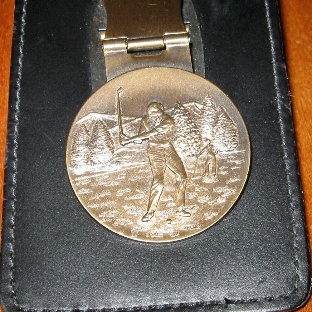 Golf Theme Leather Metal Money Clip Embossed Golfer Slip Pocket for Credit Card